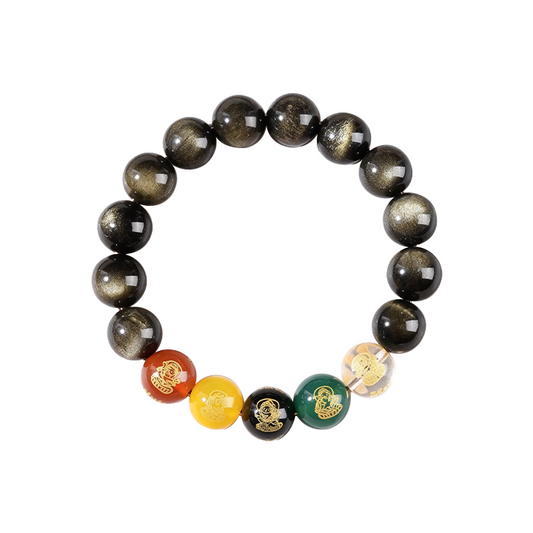 Five Wealth Gods Prosperity Bracelet – Black & Red Agate