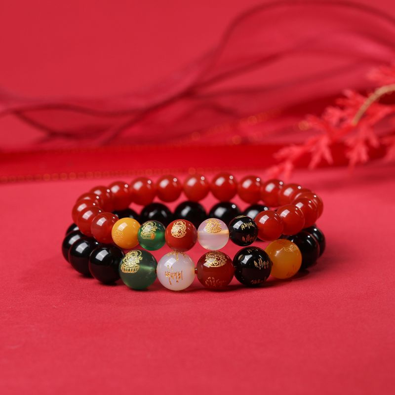 Five Wealth Gods Prosperity Bracelet – Black & Red Agate